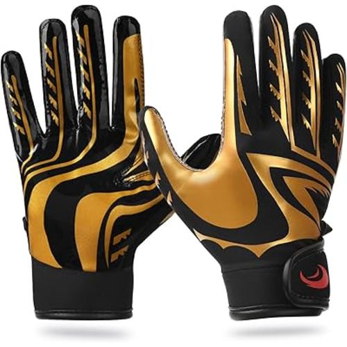 Youth Football Gloves Kids Silicone Grip Receiver Gloves with Super Stick Ability for Best Game Experience