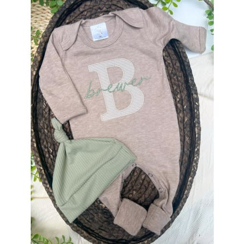 Personalized Baby Boy Outfit | Heather Navy Romper Tan Felt Custom Bab – Wonderfully Made