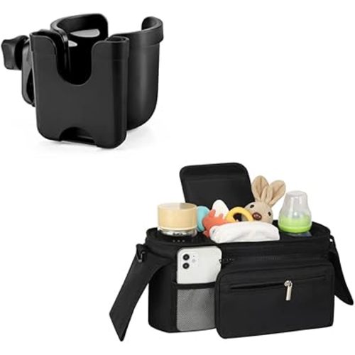 Accmor Universal Stroller Cup Holder & Stroller Organizer Bundle, Stroller Cup Holder Stroller Organizer fits for Uppababy, Baby Jogger Strollers