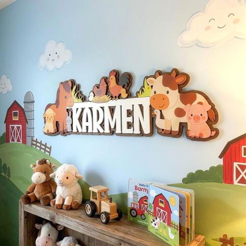 Farm Animals Nursery Decor | Custom Baby Name Sign, Barnyard Country Themed Crib Decor