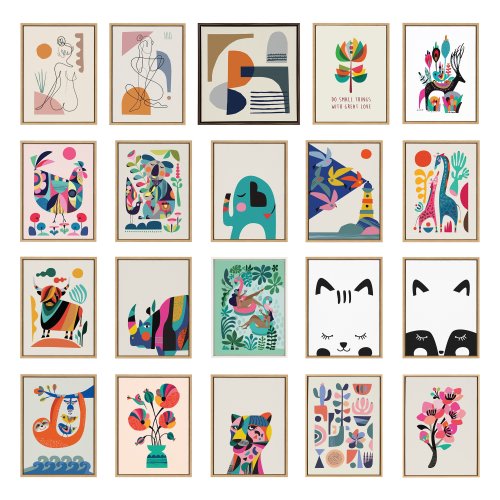 Kate and Laurel Sylvie Giraffe Garden and Giraffe Garden II Framed Canvas Art Set by Rachel Lee of My Dream Wall