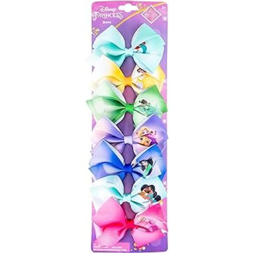 Disney Princess - Girls Hair Accessories Gift Set - Kids Hair Bows - 7 Pcs 4 Inch Bundle - Different Princess on Each Clip - Alligator Clip Ages 3+