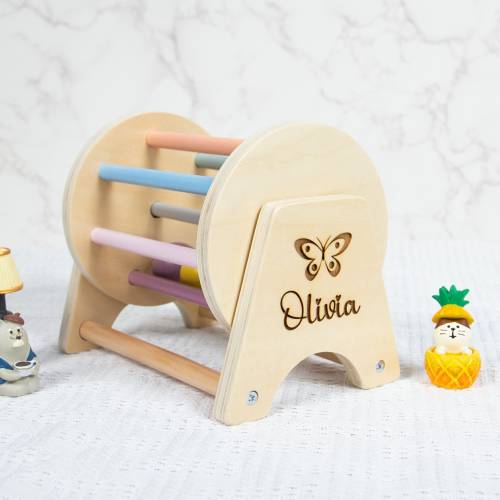 Custom Engraved Baby Spinning Drum, Personalized Wooden Montessori Sensory Toy Rainbow Spinner, Ideal Gift for Toddlers & New Parents