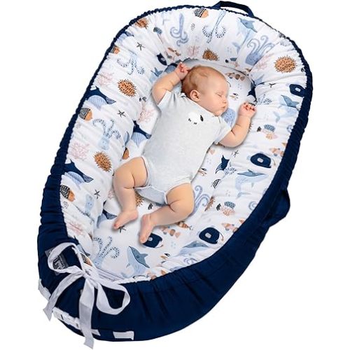 Baby Lounger, Infant Lounger for Newborn 0-24 Months, Breathable and Soft 100% Cotton Baby Nest Cover, Babies Essentials Gifts, Portable Co-Sleeping Baby Bed for Home and Travel