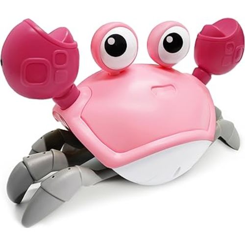 Walking Crab Baby Toy, Toddler Crawling Tummy Time Crab with Music, Interactive Sensory Infant Walking Dancing Crab Toys, Boys Girls Learning Birthday Gift (Pink)