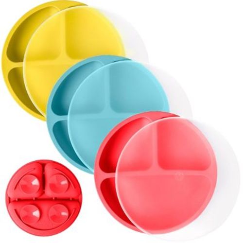WeeSprout Suction Plates for Babies & Toddlers | 100% Silicone | Plates Stay Put with Suction Feature | Divided Design | 3 Pack