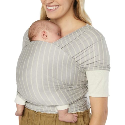 Ergobaby Sustainable Knit Aura Baby Carrier Wrap for Newborn to Toddler (8-25 lbs) - Comfortable, Ergonomic, & Ultra-Soft Newborn Wrap Carrier - One Size Fits Most - Rayon, Grey Stripes