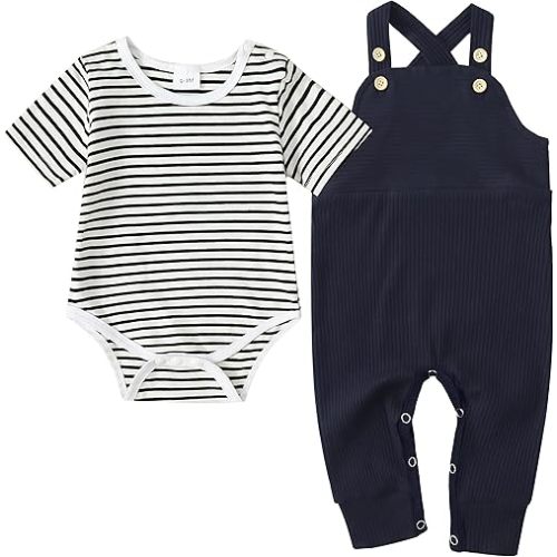 YUEMION Baby Boy Clothes Newborn Infant Boy Outfits 2Pcs Stripe Top Romper Pants Set 0-24 Months Overalls Toddler Boy Clothes