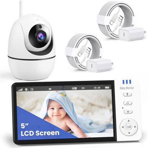 Baby Monitor Camera with 5-inch Large Ultra HD Display-Baby Monitor with Camera and Audio,Wireless Camera for Night Vision, 4X Pan-18 HOURS VOX MODE,Temperature Sensor, No Wifi with Lullabies