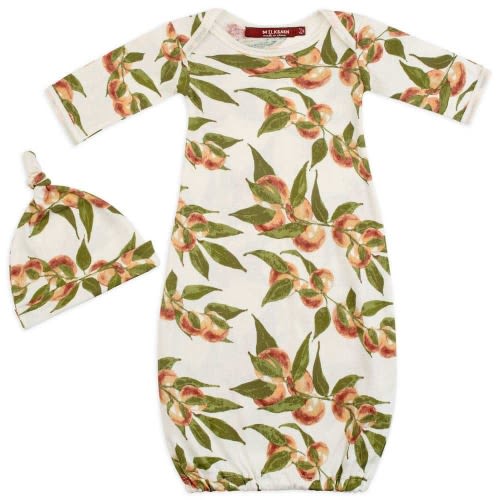 Peaches Organic Cotton Newborn Gown & Hat Set