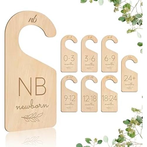 Wooden Baby Closet Dividers - 8 Pcs Double-Sided Design for Newborn Nursery Room Wardrobe Storage by Months Size - Perfect Toddler Clothes Organizer