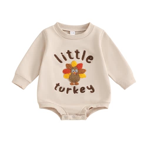 FYBITBO Newborn Thanksgiving Outfit Girl Boy Little Turkey Romper Bubble Long Sleeve Onesie Fall Thanksgiving Baby Clothes