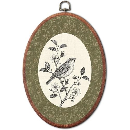 VALTRIXA Vintage Bird Floral Farmhouse Oval Framed Wall Art Hanging Decor