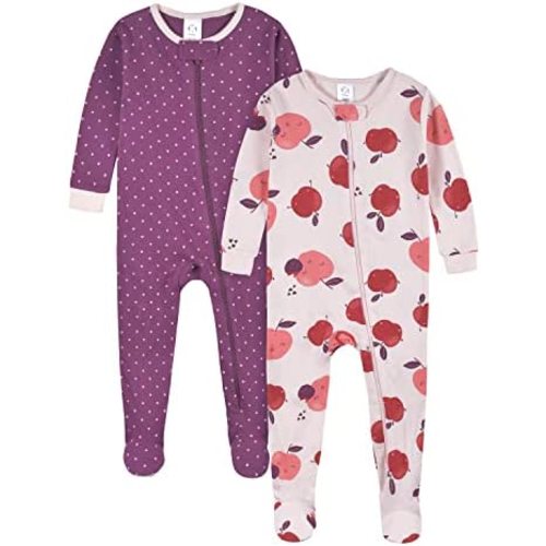Gerber Baby Girls' 2-Pack Footed Pajamas