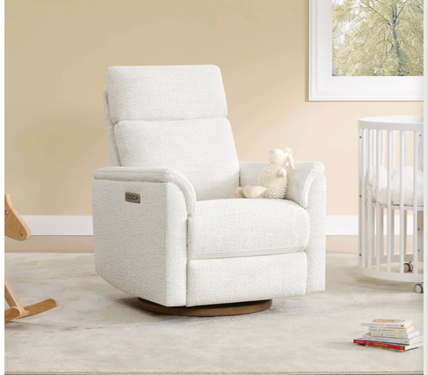 Lulla Power Swivel Nursery Glider Recliner with Power Headrest and Nightlight