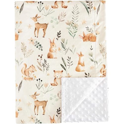PHF Minky Baby Blanket for Boys with Double Layer, with Soothing Dotted Backing, Soft and Lightweight Reversible Receiving Blanket for Newborns, Infants, Babies, 40x50 Inches, Woodland&Forest
