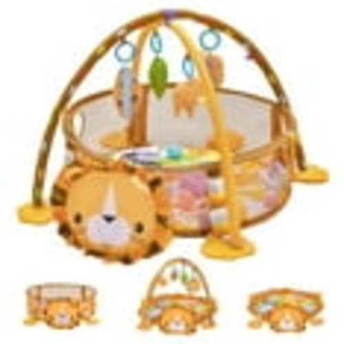 3-in-1 Baby Activity Gym, Infant Playmat Ball Pit with 4 Toys, Detachable Arch, Protective Mesh, Ocean Ball, Lion Storage Bag, Baby Floor Mat for Newborn Toddlers