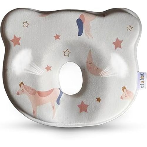 Memory Foam Baby Pillow,Cute Cartoon Bear Soft and Cozy Pillow, Breathable Bedding Set for Infants for Small Boys and Girls Prevent Flat Head (Pink)