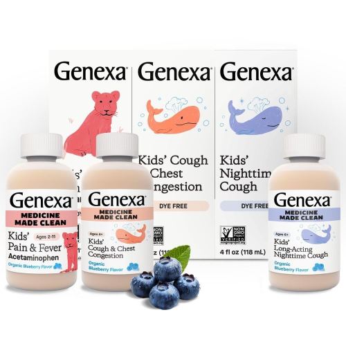 Genexa Kids' Clean Cough, Pain & Fever Acetaminophen Value 3-Pack, Dye Free, 0% Artificial Additives, Cough Care for Children, Fever & Pain Reliever, 12 fl oz (3 Bottles)