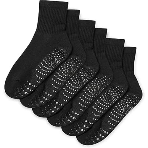 Gaiam Grippy Crew Socks with Silicone Grip Non-Slip Socks for Pilates, Yoga, Barre & Dance | Cotton Blend | 2-Pack or 3-Pack