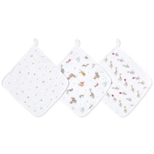 Elephant Circus Cotton Muslin Washcloths 3 Pack | aden + anais