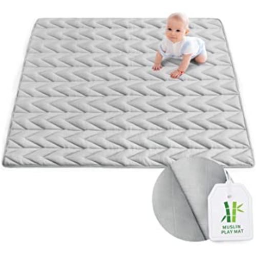 Baby Play Mat 71'' x 59'' (Improved Thickness), Muslin Toddler Playpen Mat, Large Baby Mat & Rug for Floor, Non Slip Cushioned Baby Crawling Mat Compatible with ANGELBLISS & BLBBLBGDD’s Playpen, Grey