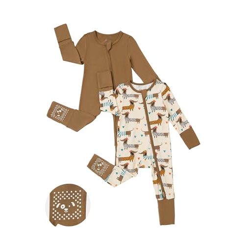 PATPAT Baby Footie Mitten - Supersoft Bamboo Viscose - Infant Clothes Girls Boys - 2 Way Zipper Anti Slip Long Sleeve Romper