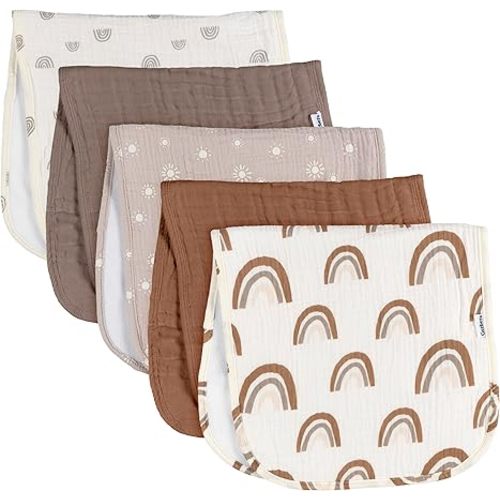 Gerber Baby Unisex Muslin Burp Cloths 5-Pack, Multi Rainbow, Large Size 20" x 10"