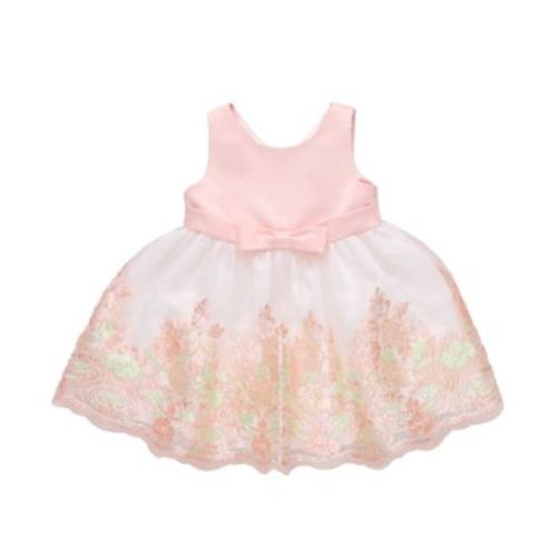Baby Girls Scalloped Embroidery Satin Party Dress