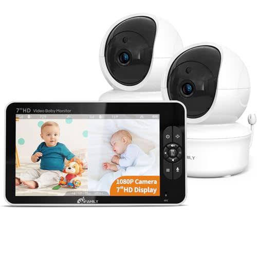 7" Large Split Baby Monitor with 2 HD Cameras and Audio, 1080P HD Video Baby Monitor No WiFi,Hack Proof, Remote Control,VOX Mode, Auto Night Vision, Built in Lullabies n White Noise