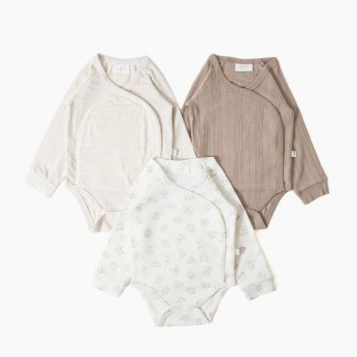 Picolette by Olivia Culpo Baby Oliver Dog 3pk Long Sleeve Bodysuits - Beige/Ivory Newborn