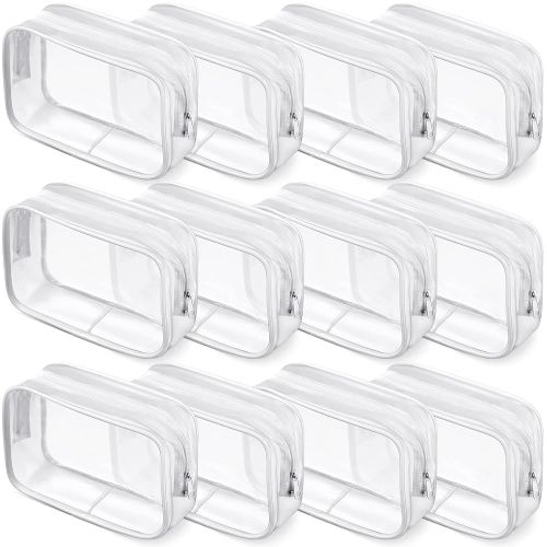 Weewooday 12 Pieces Clear Makeup Bags Cosmetic Storage Bags PVC Zipper Pouches Travel Waterproof Makeup Plastic Case for Women Organizing Toiletries Traveling Bathroom(Large,White)