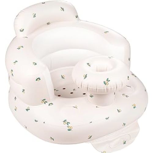 QMVESS Inflatable Baby Seat with Tray, Fully Supportive Infant Floor Seat Baby Chairs for Entertaining Built in Air Pump Blow Up, Learning Sit-Up Seat for Infants 3 Months & Up (Olive)