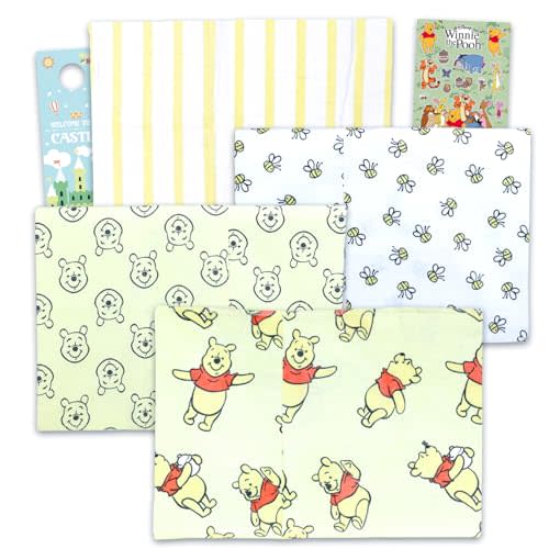 Winnie the Pooh Burp Cloth Set - Bundle with 4 Disney Burp Cloths Clothing Protection for Baby Feeding Plus Stickers, More | Mickey Mouse Baby Accessories Set