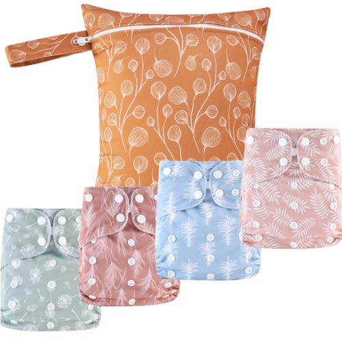 9 Sets Newborn Baby Cloth Pocket Diapers One Size Adjustable Reusable for Baby Boys and Girls(6-33 pounds,0-3 Years),One Wet Bag+4Diapers and 4Inserts
