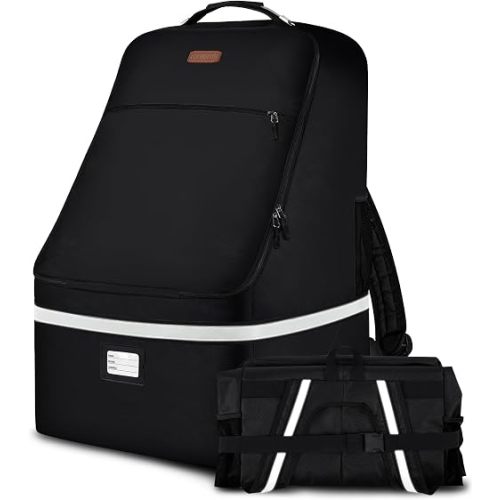 Car Seat Travel Bag,Padded Car Seats Backpack with Steel Cable Handle and Reflective Stripes, Large Durable Carseat Carrier Bag,Airport Gate Check Bag,Infant Seat Travel Bag with Shoulder Strap,Black