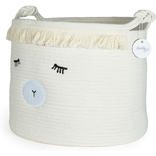 Woven Baby Basket for Nursery - Cute Lamb Baby Laundry Storage for Blankets, Stuffed Animal Toy Storage with Handles, Large Decorative Baby Hamper Basket for Organizing Baby Shower