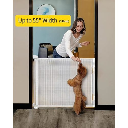 Retractable Baby Gate,Mesh Baby Gate or Mesh Dog Gate,33" Tall,Extends up to 55" Wide,Child Safety Gate for Doorways, Stairs, Hallways, Indoor/Outdoor(White,33"x55"