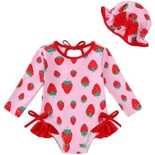 Mioglrie Newborn Baby Swimsuit Girl Infant Bathing Suit Girl Long Sleeve Ruffle Baby Girls' Swimwear Swimming Swim Suit