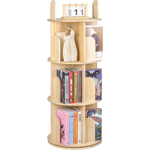 Kryonix Rotating Bookshelf for Kids, Solid Pine Wood Spinning Bookshelf Tower 3 Tier, 360° Revolving Bookcase, Multi-Functiona Corner Round Turning Book Shelf Organizer for Small Spaces