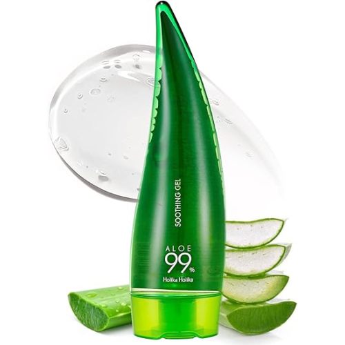 Holika Holika Aloe 99% Soothing Gel, 8.5 Ounce, 250ml - No Sticky 99% Aloe Vera Sunburn Relief - Moisturizing, Fast Absorbing for Face, Skin, Body&Hair