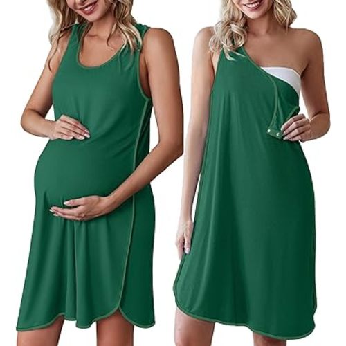 Ekouaer Labor and Delivery Gown for Hospital 3 in 1 Nursing Dress Sleeveless Maternity Snap Button Breastfeeding Nightgown