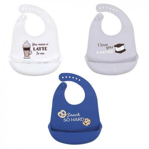 Hudson Baby You Mean A Latte Baby Boy Waterproof Silicone Baby Bib, Beige 3 Pack
