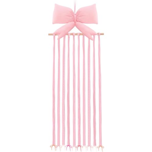 Long Bow Holder for Girls Hair Bow Organizer 31.5 Inch Pink Hanger Hair Accessories Storage Hanging Decoration for Girls Room Bedroom Living Room