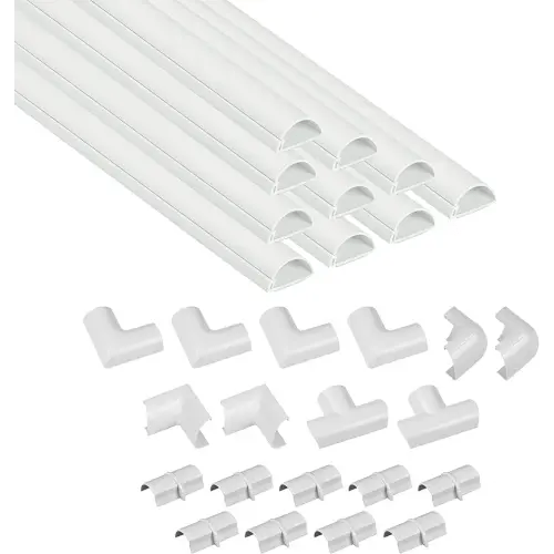 D-Line 157in Cord Cover Kit, Self-Adhesive Wire Hiders, Paintable Cable Raceway to Hide Wires on Wall, Electrical Cable Management - 10x 15.7 Lengths & 19 Accessories - 1.18" (W) x 0.59" (H) - White