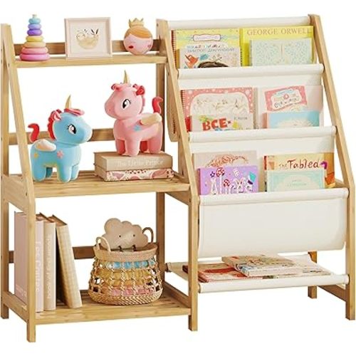 BAMBANG Kids Bookshelf and Toy Storage, 3 Tier Toddler Book Shelf, Montessori Bookshelf Baby Bookcase for Nursery, Bedroom, Playroom, Toy Storage Organizer, Natural