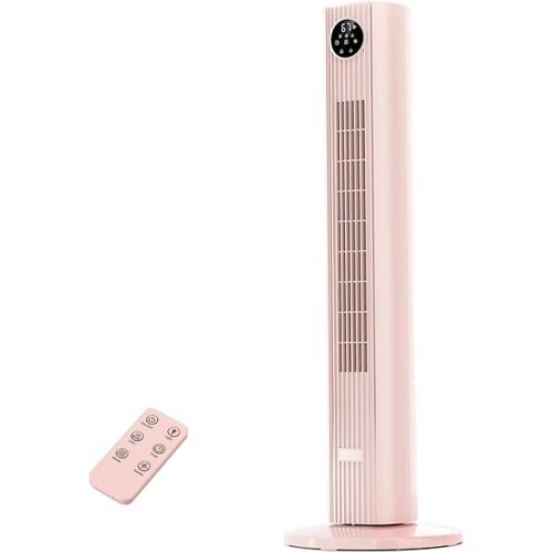 Antarctic Star Tower Fan Portable Floor Fans 85°Oscillating Fan Quiet Cooling 12H Timer Remote Control Standing Bladeless Electric 3 Wind Speeds 4 Modes Bedroom Office,36 inch, Pink