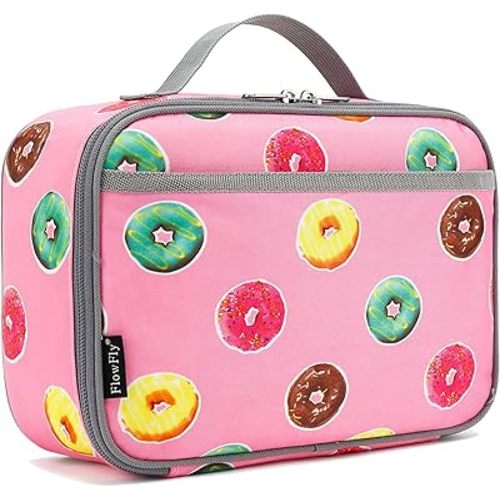 FlowFly Kids Lunch box Insulated Soft Bag Mini Cooler Back to School Thermal Meal Tote Kit for Girls, Boys, Doughnut