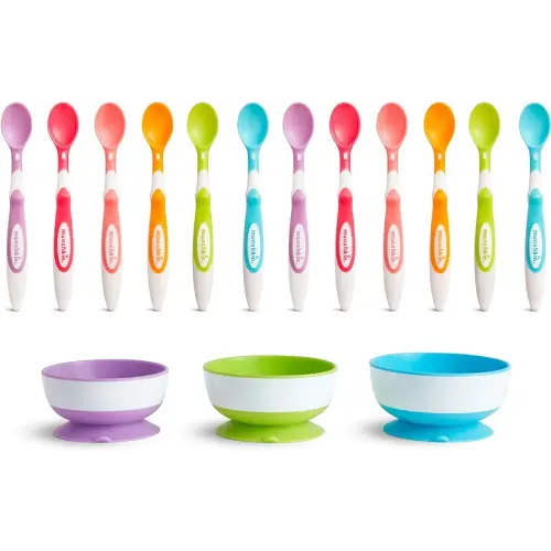 Munchkin® Stay Put™ Suction Bowl, 3 Pack with Soft Tip™ Infant Spoons, 12 Pack