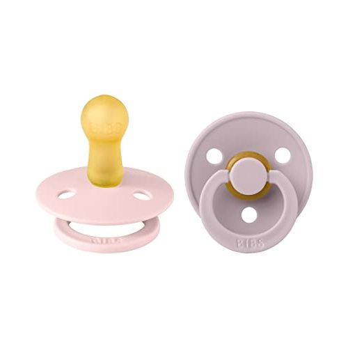 BIBS Pacifiers Colour Collection | Natural Rubber Baby Pacifier | Set of 2 BPA-Free Soothers | Made in Denmark | 0+ Months (Pack of 2) | Blossom/Dusky Lilac